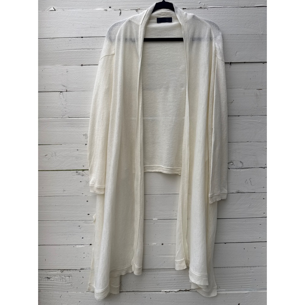 Moyuru Cream White Longline Open Front Cardigan Linen Cotton Duster Jacket